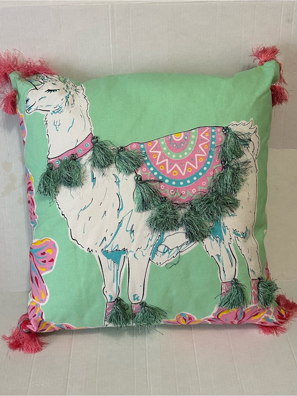 Simply Southern Llama Throw Pillow Decorative Tassel Accent Cushion Boho